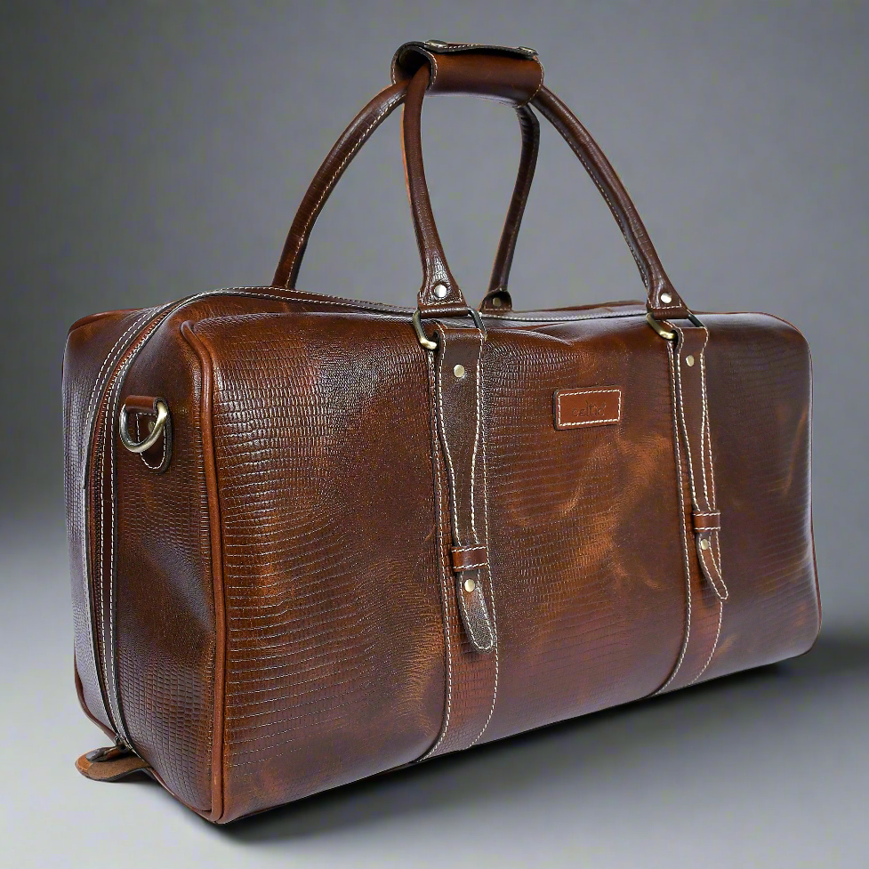 Premium Export-Quality Croc Texture Leather Travel Duffel with Detachable Strap & Zip Compartments