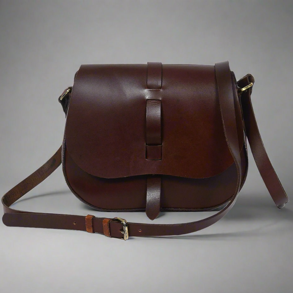 Classic Handmade Dark Brown Leather Saddle Sling Bag