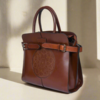 Premium Handcrafted Leather Satchel hand Bag with Embossed Front Panel