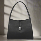 Premium Leather Shoulder Handbag with Lock Closure, Zip Compartments