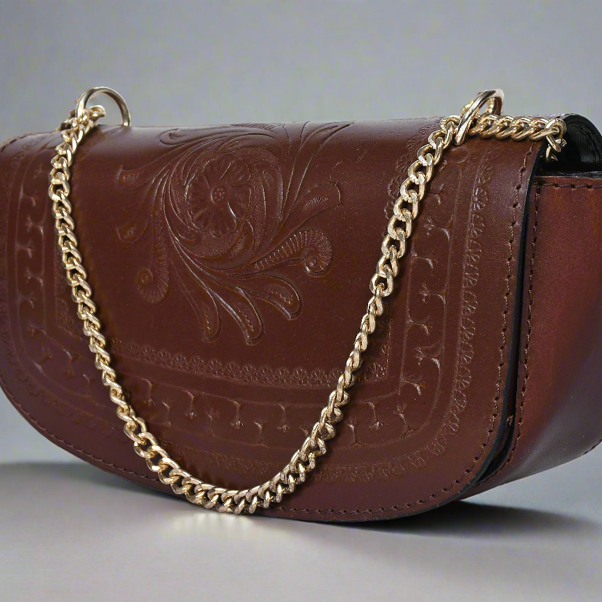 Premium Embossed Leather Chain Sling Bag | Handcrafted with Magnetic Closure