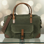 Olive Green Canvas Duffle Bag with Leather Trim Travel, Gym & Weekend Carry Bag