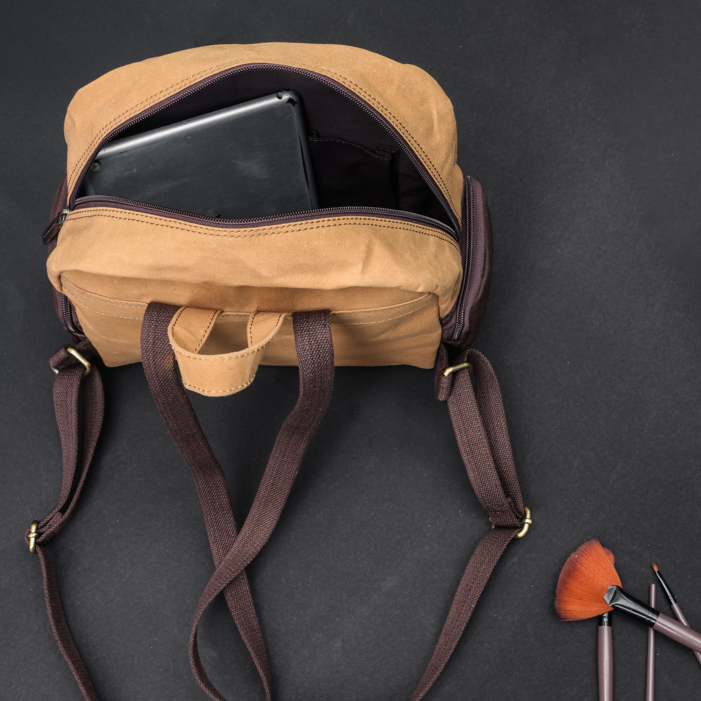 Premium Export Quality Canvas & Leather Mini Backpack with Multi Zip Pockets & Adjustable Straps