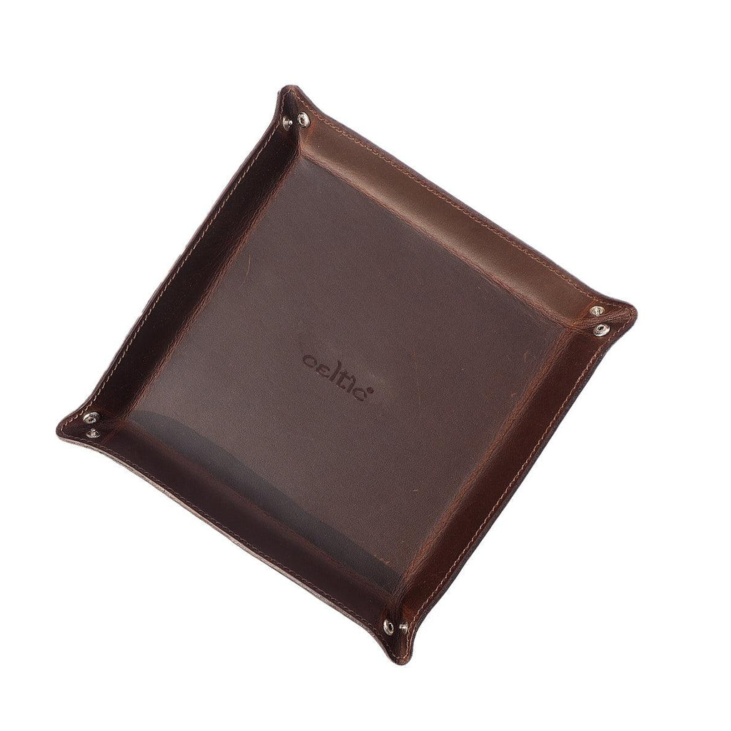 Celtic Dark Brown Color Pure Leather Tray For Office Use